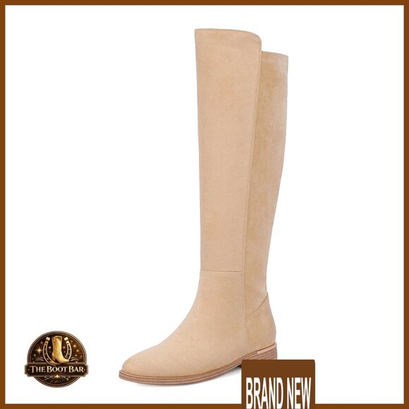 Shoes - Knee High Boots Flat Heel Stretchy Side Zipper Classic Minimal Chic Versatile